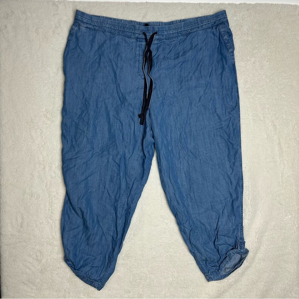 Talbots Comfort Pants Blue 100% Tencel Lyocell Lounge Roll Up Bottom Hem 24W